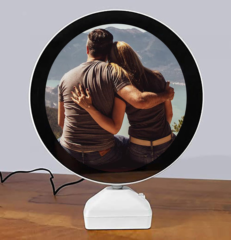 Personalized Customized Magic Mirror with Led Light Photo Frame, Home Dã©Cor, White Plastic, Use 10 Inch, Framed, Tabletop Mount, Round