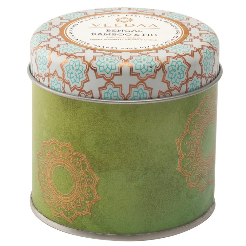 VEEDAA Bengal Bamboo & Fig Soy Wax Mason Tin Scented Candle (Burns 25 hours)