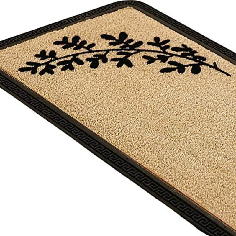 Onlymat Weatherproof Polypropylene Doormat with Leaf Design & Anti Skid Rubber Backing, Large Rectangular Entryway Rug for Entrance, Patio, Bedroom, Living Room, Kitchen, Black and Beige, 40 cm×120 cm