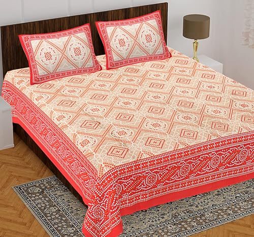 BedZone 100% Cotton Rajasthani Jaipuri Traditional Floral King Size Double Bedsheet with 2 Pillow Covers - Cotton Bedsheet 32