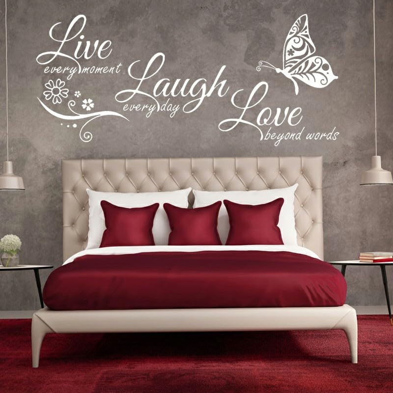 GADGETS WRAP Vinyl Live Laugh Love Quotes Butterfly Wall Art White