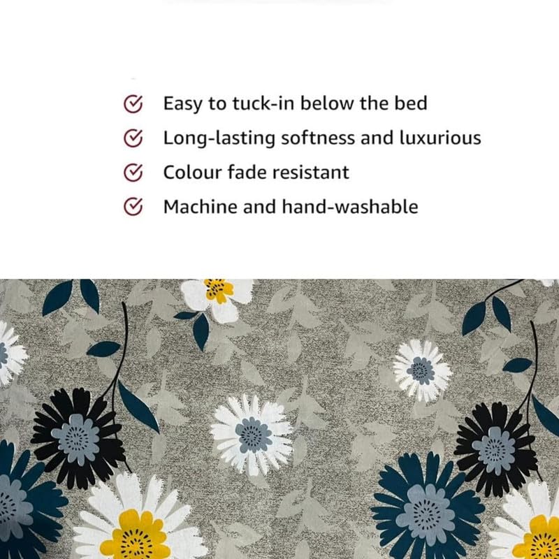 Amvy Creation Skin Friendly Ultrasoft Prime Collection Printed Flat 1 Single Bedsheet with 1 Pillow Cover (Size 60 x 90 Inch) - Grey Bouquet Gold Single2