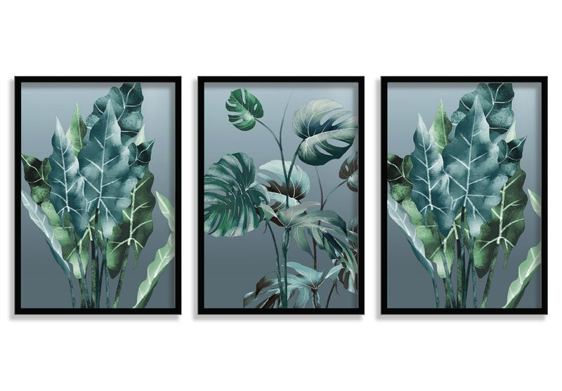 SAF paintings Set of 3 Green Tropical Leaves Wall Painting for Home Decoration SA-BLACKMX33503