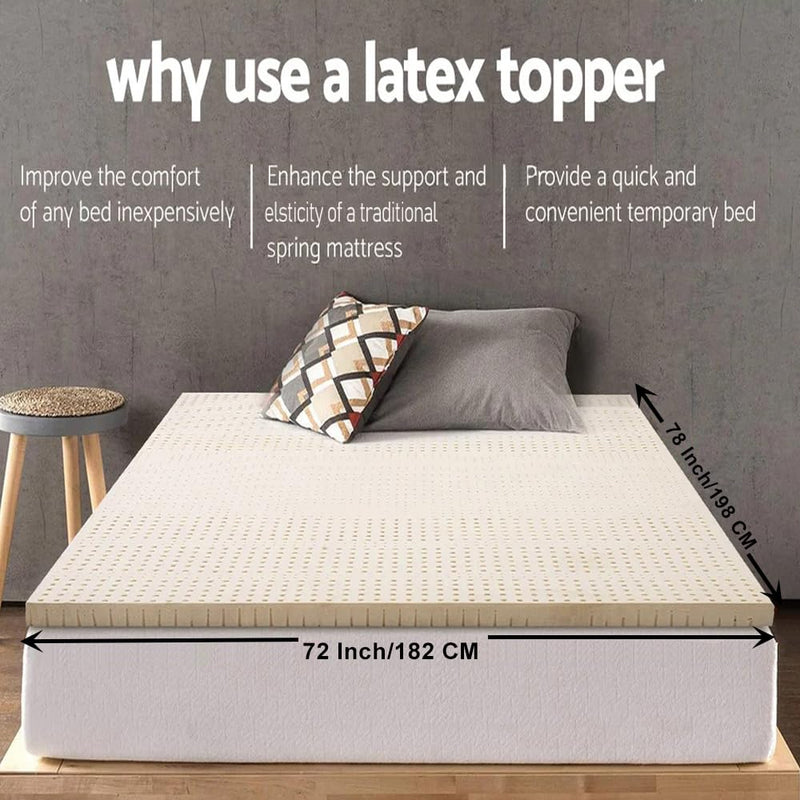 AVI 2 Inch 100% Natural Latex 7 Zone Pincore Holes King Size Mattress Topper|Removable Spun Fabric Zipper Cover|Medium Plush 85 Density|Reversible Mattresses Topper (78X72x2 Inch, 10 Years Warranty)