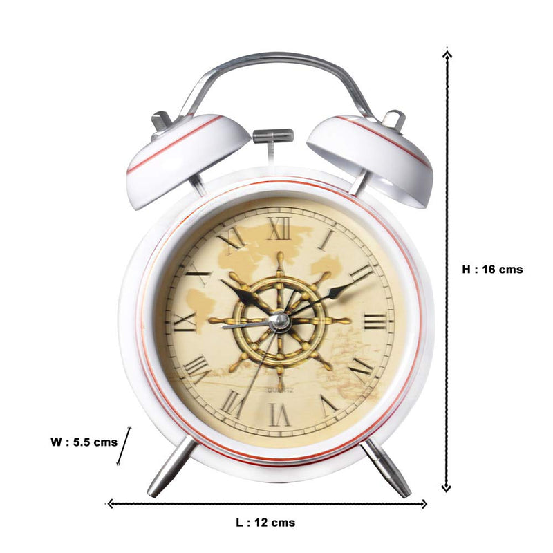 EZ Life Compass Desk Alarm Clock - Metal - White & Gold - Home and Office Décor, Decorative Modern Clock, Living Room, Bedroom Kitchen Office School - Stylish Desk Clock - Pack of 1