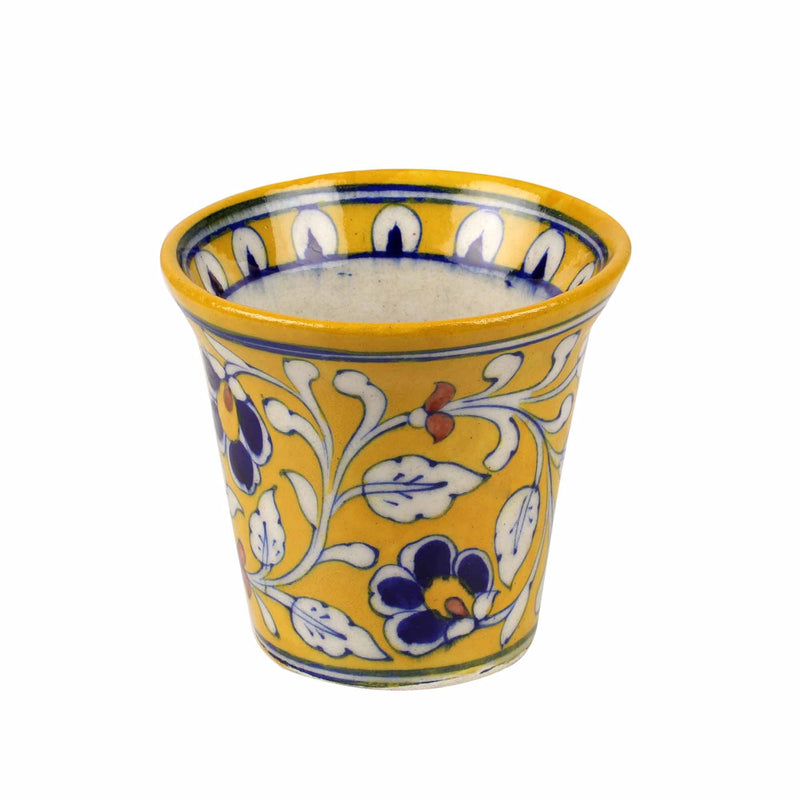 Tribesindia Jaipur Floral Blue Pottery Flower Vase D-2 (4 Inches)