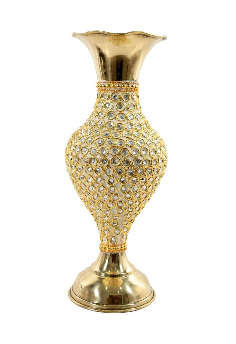 Skywalk Hand Crafted Metal Flower Vase with Beads (10 Inch),Golden