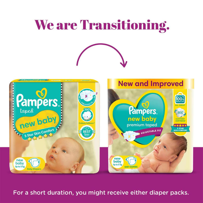 Pampers Active Baby Tape Style Baby Diapers, New Born/Extra Small (NB/XS) Size, 72 Count, Adjustable Fit with 5 star skin protection, Up to 5kg Diapers