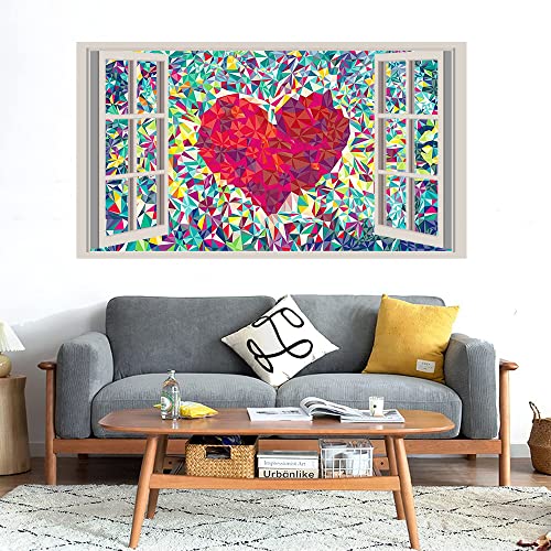 GADGETS WRAP Printed Wall Decal Sticker Fake Window Style Decal (90cm x 50cm) - Glass Hearts