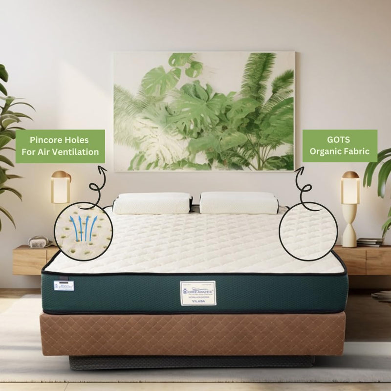 DREAMZEE Vilasa™ Natural Latex Mattress King Size | Globally Certified 100% Monozone Natural Latex | Anti-Bacterial Shield | Medium Comfort | 75x72x8 Inches