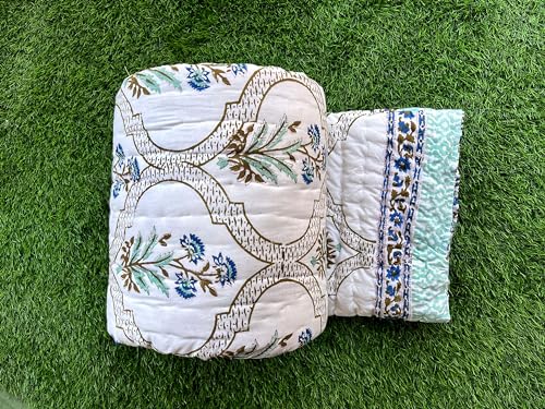 LOARSHY Pure Cotton Razai Single Bed Hand Block Printed Export Hand Stich Voil Quilts/Blankets/Rajai/Comferters - Multi (Size 60X90 INCHES)