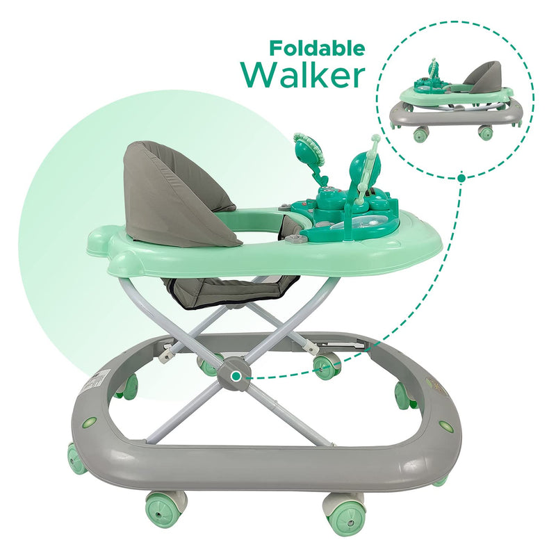 Dash Butterfly Baby Walker with 3 Position Adjustable Height Music & Light, Foldable Activity Walker, Baby 6-18 Months boy, Walker for Kids (Capacity 20kg | Green)