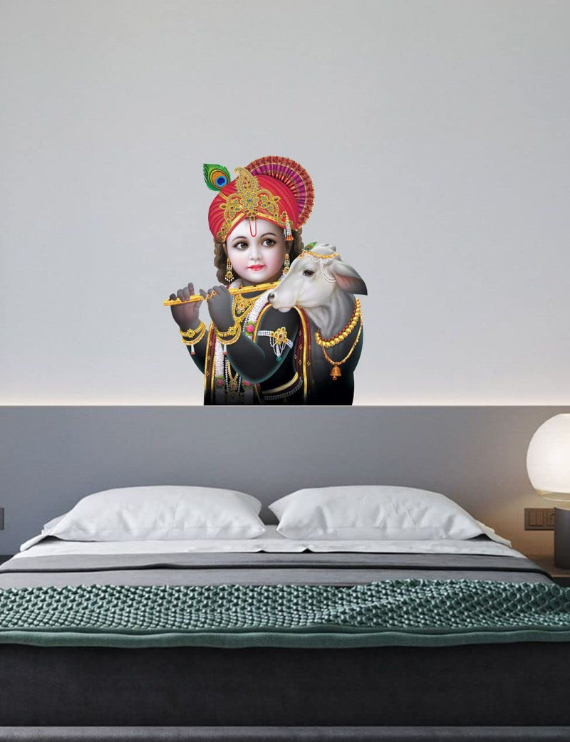 Decor Kraft Cow with Bansuri Wle Baal Krishna Wall Sticker & Decal,Size- 50 Cm X 32 Cm,Religious