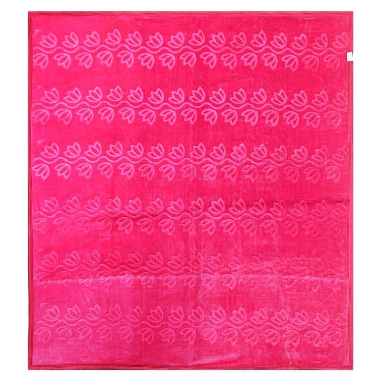 JGD Mink Floral Embossed Super Soft Heavy Bed Velvet for Winter Blanket Quilt Rajai (Pink, Double)