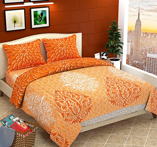 KALASHREE HOMZ Cotton King Printed Flat Bedsheet (Orange)