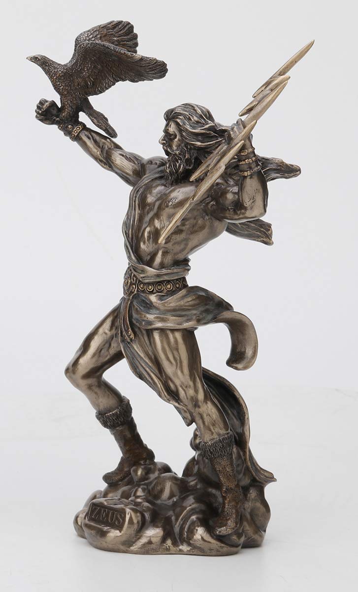 Veronese Design 8 1/2 Inch Greek God Zeus Thunderbolt Strike Cold Cast Resin Antique Bronze Finish Statue Home Decor