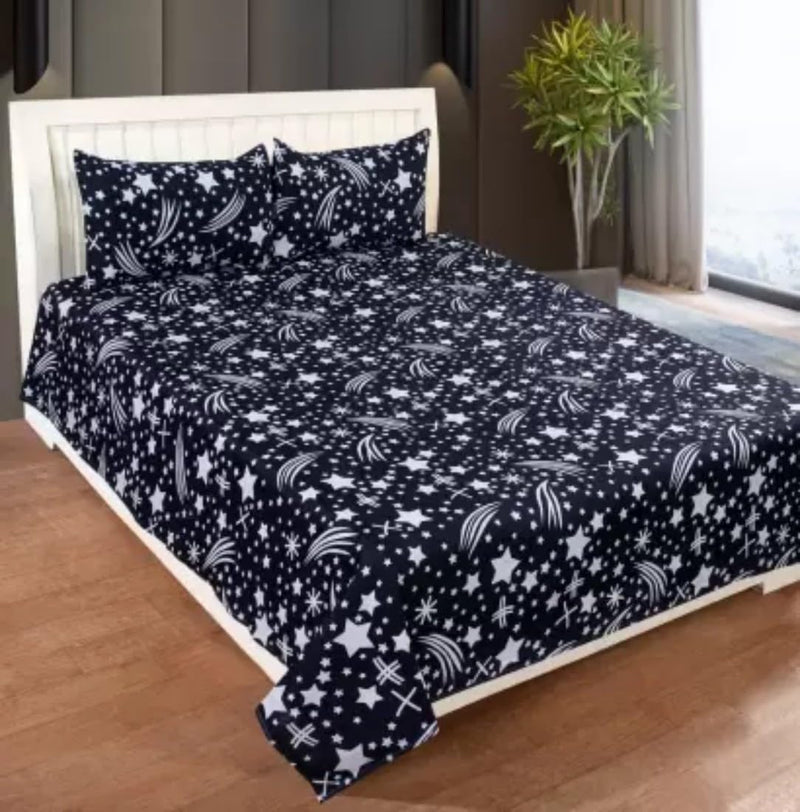 180 TC Cotton Double 3D Printed Flat Bedsheet (Pack of 1, Blue and White)