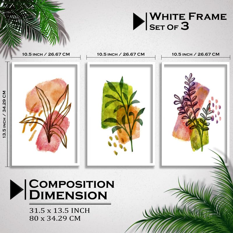 SAF paintings Set of 3 abstract flower Boho modern art design Premium white Framed Bohemian wall painting for for Wall, Home and Living Room Decoration 80 cms x 34.29 cms COMBO-2214-K3