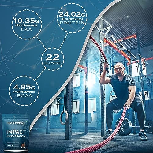 NAKPRO Impact Whey Protein 1kg | Isolate & Concentrate | 24g Protein & 4.9g BCAA | With Digestive Enzymes for better Absorption | Lab Tested 100% Authentic Supplement Powder & No Adulteration - Chocolate Flavour