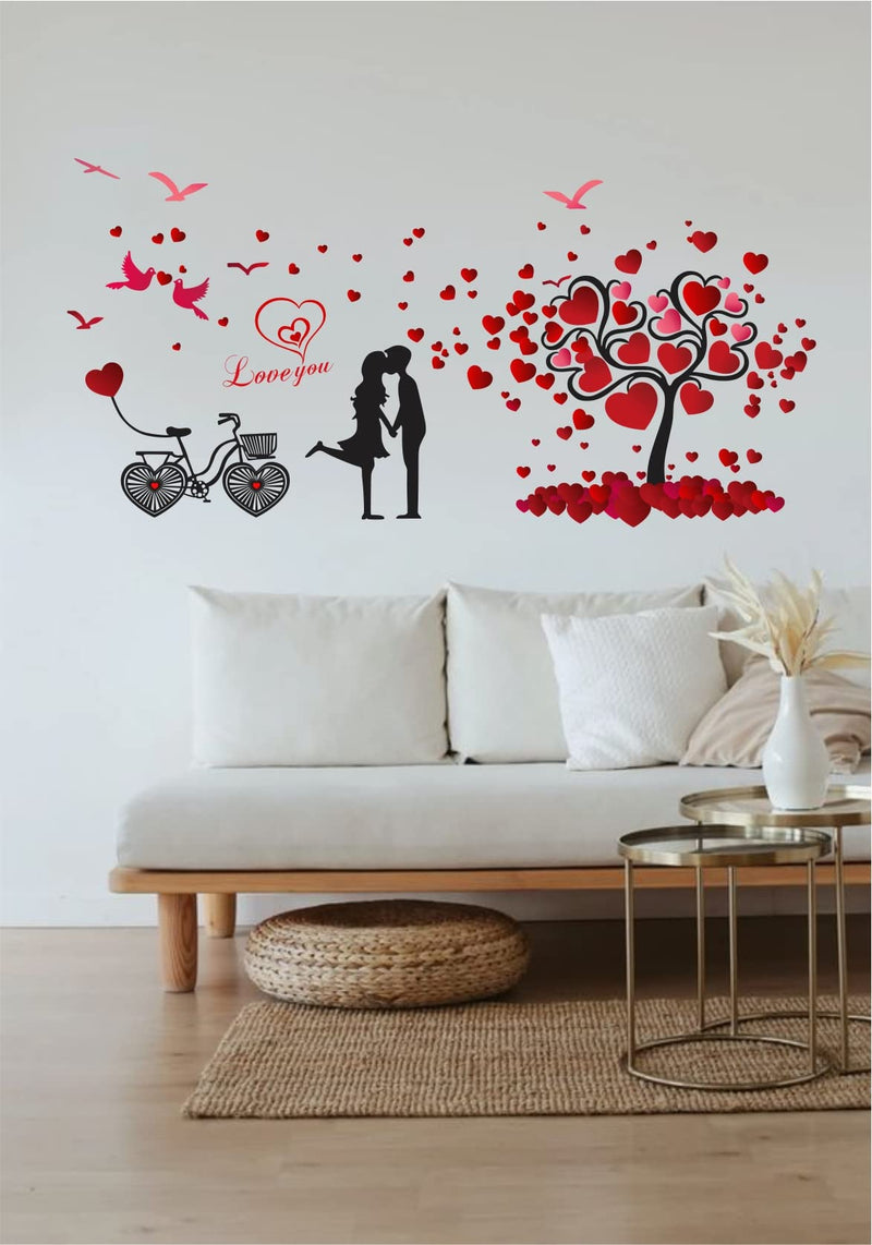 DreamKraft Loving Couple Under a Heart Tree with Lots of Love PVC Vinly Wall Stickers (Multicolor, 70 cm x 138 cm)