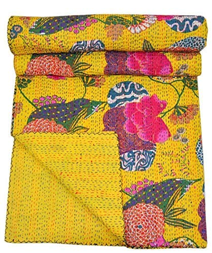 REGMESS Jaipuri Quilt Handmade Bed Cover Cotton Kantha Blanket Throw Home Decor Bedspread Bedsheet, Twin Size, Multicolour(60 X 90 INCH)