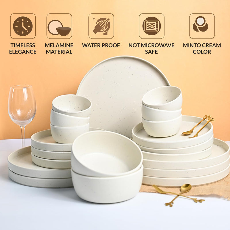 MARKET99 Minto Cream Sparkle Dinner Set of 20-6 full Plates, 6 Quarter Plate, 6 Soup Bowl & 2 Serving Bowl for Families, Daily Use, Parties, Unbreakable, Kid Friendly