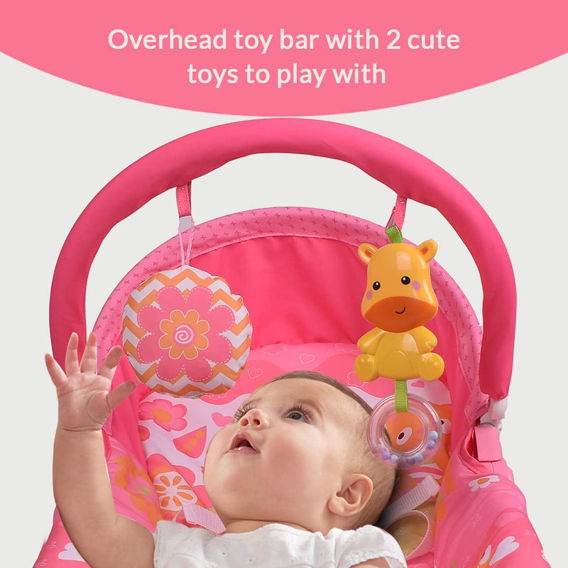 INFANTSO Baby Rocker Portable with Free Mosquito Net & Calming Vibrations & Musical Toy (03 Pink)