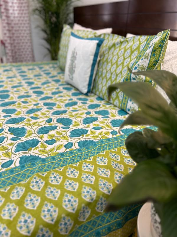 INDIEROOTS BY RENE Indiroot jaipur King Size | 90 * 108 Inches | Green Floral