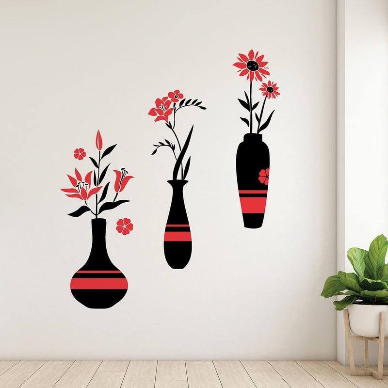 CVANU Beautiful Flowers Pot Vinyl Self-Adhesive Wall Sticker for Wall Decoration (25.1inchX27.4inch)_S320