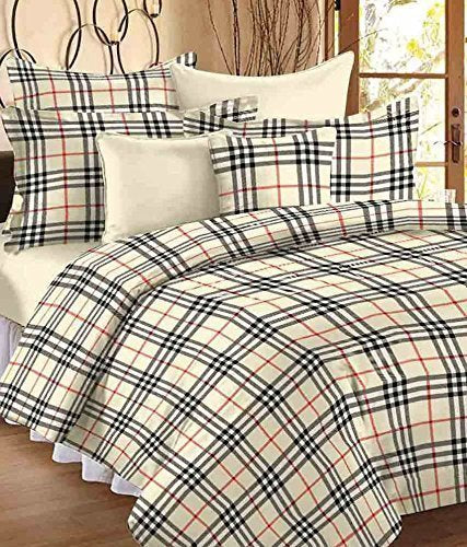 KUSH ENTERPRISES Microfiber Cotton Check Printed Reversible Double Bed AC Blanket/Dohar Lightweight Quilt (White) Set of 1