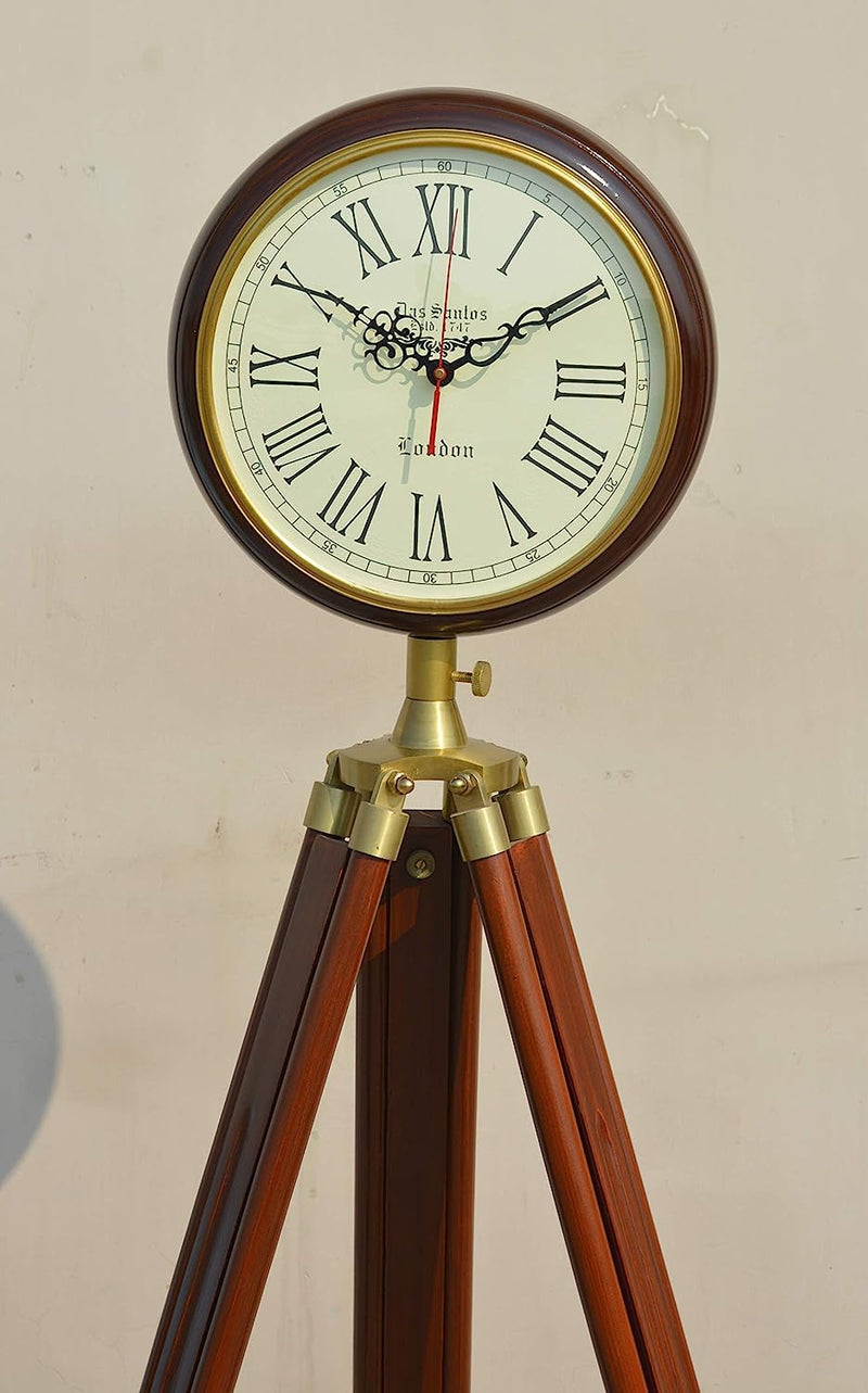 OVERSEAS MART Wooden Analog Clock With Wooden Antique Tripod 70 Inches