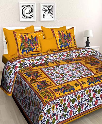 RRW 100% Cotton Bedsheet for Double Bed with 2 Pillow Covers