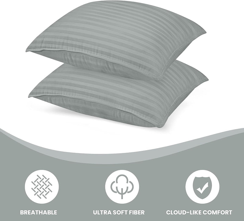 9villa Durable Microfiber Pillow for Sleeping in Satin Stripe Fabric with Back Stomach - Pillows Set of 2,Size 26X 16 inches (Grey)