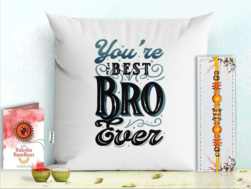 Pillow Rakhi for Brother with Gift - Rakhi with Rakhi Cushion with Filler Greeting Card- Rakhi for Brother, Gifts for Brother, Gifts for Rakhi, Gifts for Rakshabandhan Rakhi Gifts-PF-CU-23