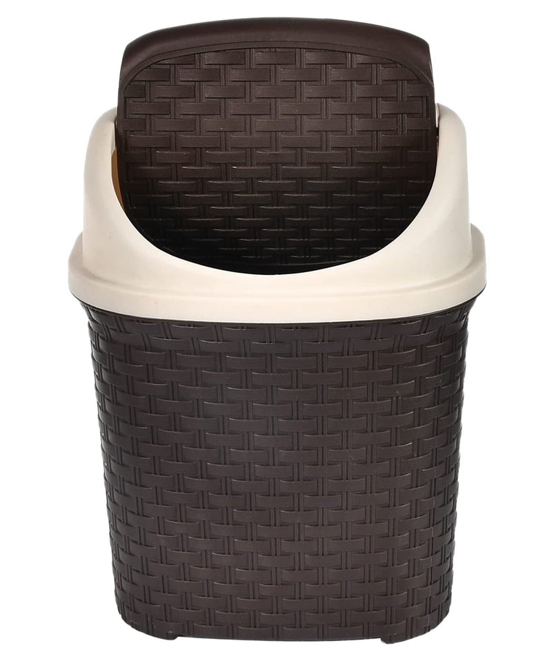 Kuber Industries Plastic Dustbin, Garbage Bin, Trash Can, Waste Bin With Swing Lid 7 Litre (Brown)-47KM0705