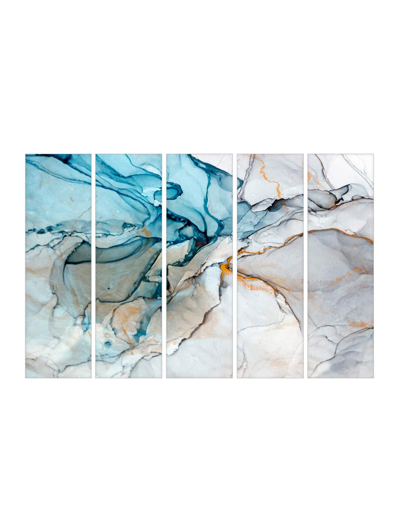 999STORE Blue and white abstract paintings for living room bedroom hall wall decor wall art panels hanging abstract painting Set of 5 frames (130 X 76 Cm) M5Frames0420