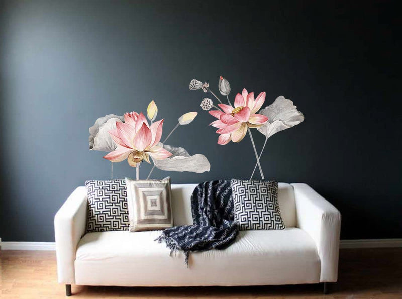 VCREATE DECOR Lotus Design Wall Sticker & Dceal (PVC Vinyl,Size-58 CM X 56 CM)