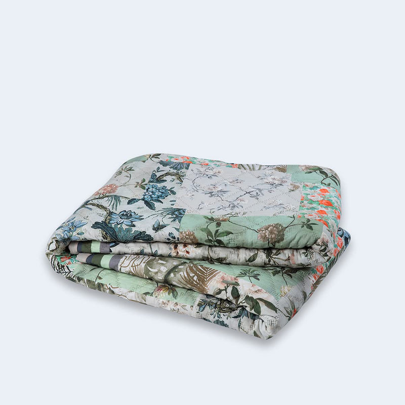 House Of Charu | Tulua Quilt Set with Pillow Cover | 100% Organic Cotton | Reversible Quilt | All Season Blankets | Queen Size (92" x 96")