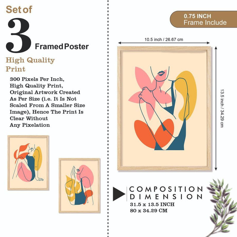 SAF paintings BOHO Set of 3 Modern Art Premium Brown frame Bohemian Painting for Wall Decoration Digital Reprint 13.5 inch x 10.5 inch Bohemian Painting (With Frame, Pack of 3) B246K3