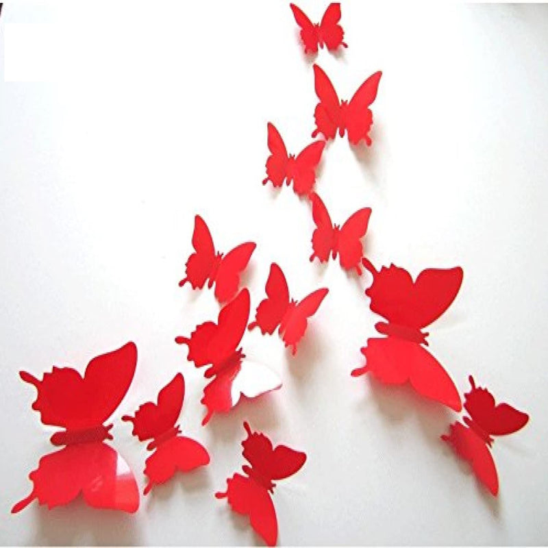 Jaamso Royals Red 3D Butterflies Self Adhesive Home Decor Wall Sticker 1 Combo Pack of 12 CM Piece (13 CM X 15 CM)