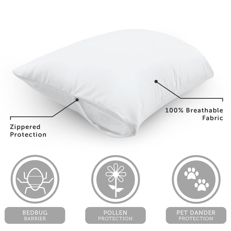 AllerEase 100% Cotton Allergy Protection Pillow Protectors - Hypoallergenic, Zippered, Allergist Recommended, Prevent Collection of Dust Mites and Other Allergens, Standard Sized, 20" x 26" (Set of 2)