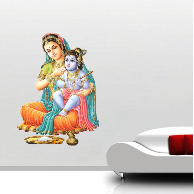 Vcreate Decor Spritual Krishna with Yashoda Maa Wall Sticker & Decal,Size- 58 Cm X 50 Cm