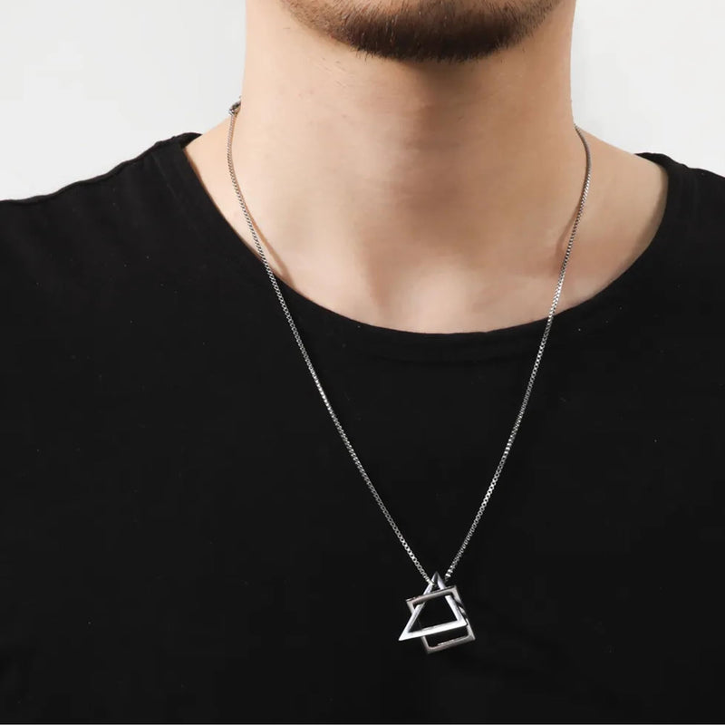 Fashion Frill Silver Chain For Men Geometric Stainless Steel Silver Necklace Pendant For Men Boys Girls Stylish New Pedant Unisex