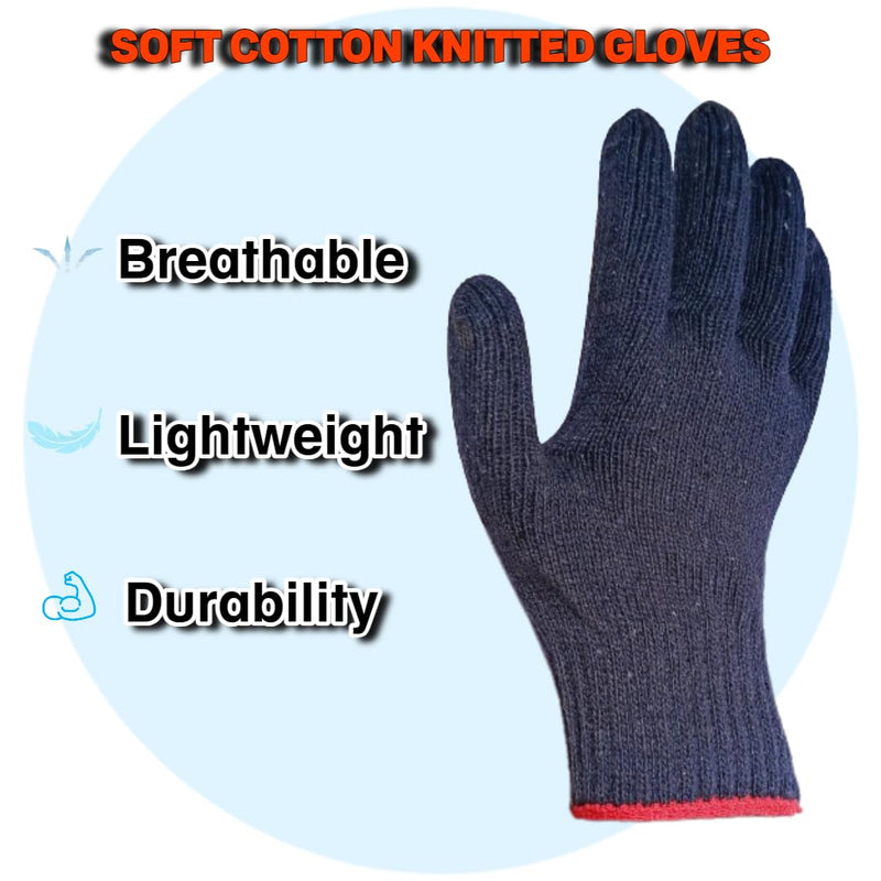 STYLERA Cotton Knitted Safety Protection Grip Work Gloves for Painter Machanic Industrial Warehouse Gardening Men Women Industry Protect Knitted Cotton Work Gloves (PACK OF 10 PAIR, BLUE KNITTED)