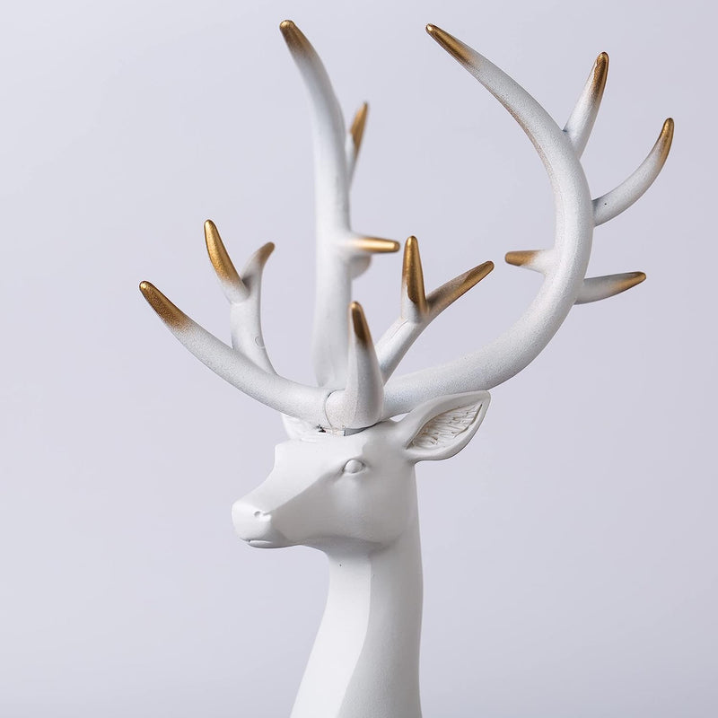 Xtore Creative Resin Golden and White Reindeer Sculptures | Beautiful Home Decor | Lifts up Energy of Your Room (Pack of 2, White)