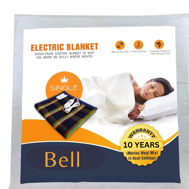 Bell electric blankets for Single Bed - Heating Bed Warmer with 4 Heat Settings - Heating Blanket with Low Power Consumption.(Multicolor)