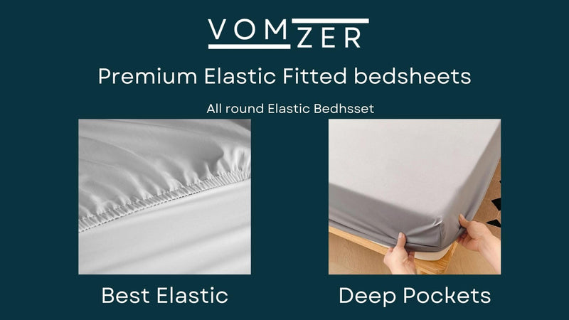 VOMZER 320 TC Cotton Feel All Around Elastic Fitted Bedsheets King Size, Premium Fitted Bedsheets King Size for Double Bed with 2 Pillow Covers, Size- 78” x 72” (Beige)