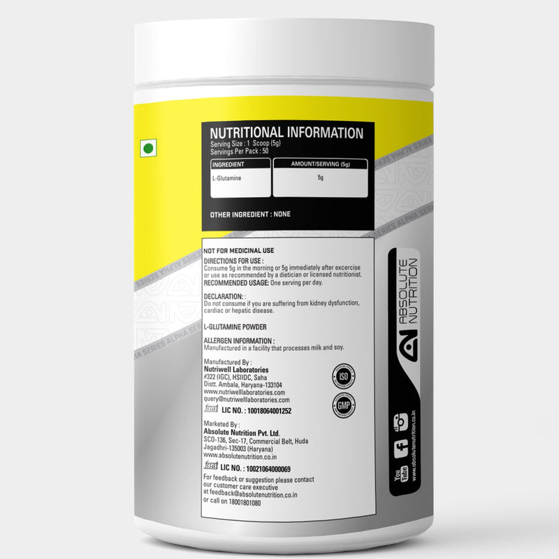 Absolute Nutrition Glutamine Powder - 250 gm Unflavoured