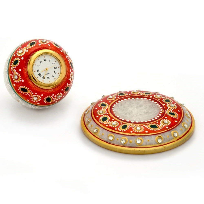 Hardik Handicraft: Marble Ball Shape Table Watch Meenakari Work Decorative