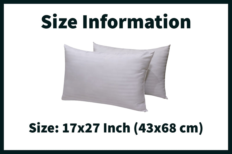 VLYSIUM Standard Size 17x27 Inch Satin Stripe Sleeping Pillows with Cotton Fiber Fill, Pack of 2, White